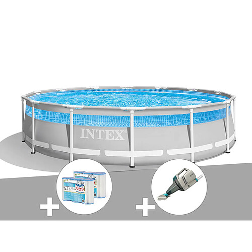 Kit piscine tubulaire Intex Prism Frame Clearview ronde 4,27 x 1,07 m + 6 cartouches de filtration + Aspirateur