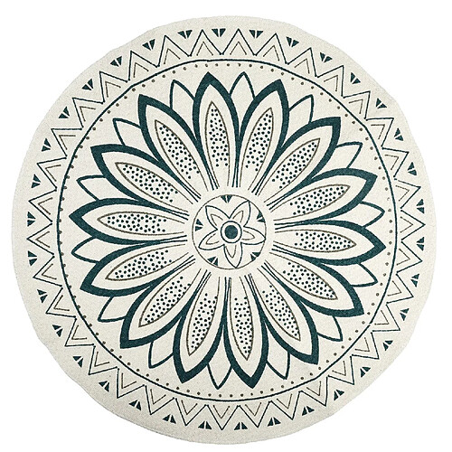 Toilinux Tapis rond imprimé mandala - Diamètre 90 cm - vert