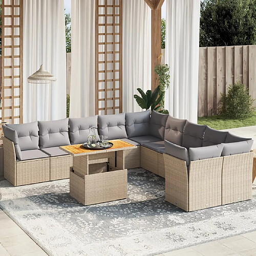 vidaXL Salon de jardin 11 pcs avec coussins beige résine tressée