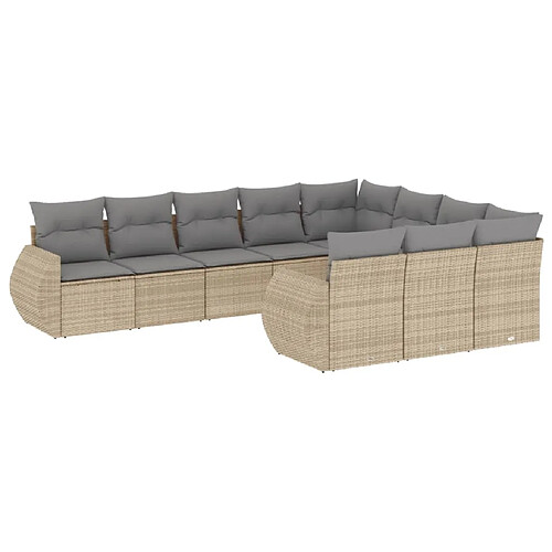 Maison Chic Salon de jardin avec coussins 10 pcs | Ensemble de Table et chaises | Mobilier d'Extérieur beige résine tressée -GKD26722