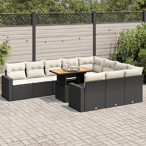 vidaXL Salon de jardin 11 pcs avec coussins noir résine tressée