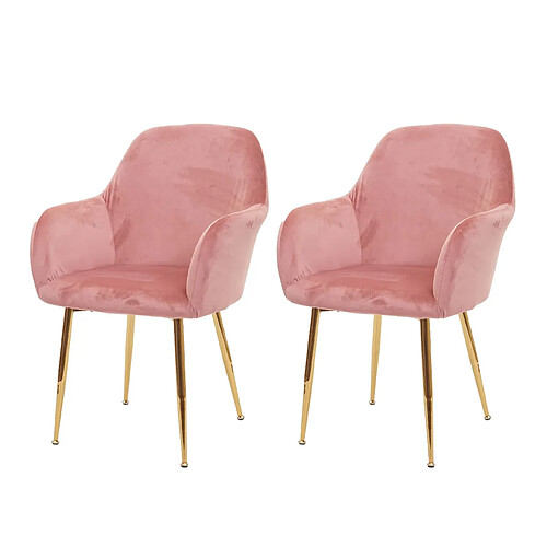 Decoshop26 Lot de 2 chaises de salle à manger design rétro en tissu velours rose pieds métal dorés 04_0000379