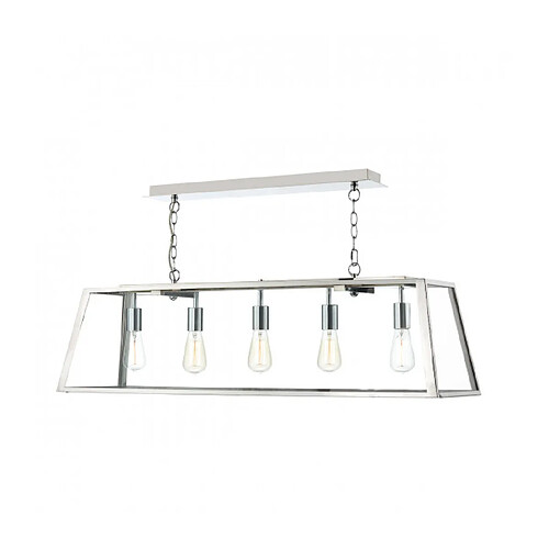 Luminaire Center Suspension Academy Verre,acier inoxydable poli 5 ampoules 33cm