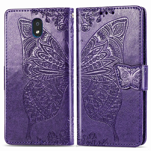 Wewoo Housse Coque Pour LG K30 2019 Papillon Love Flower Embossed Horizontal en cuir avec support lanière fente carte portefeuille violet foncé