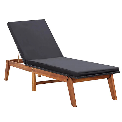 Helloshop26 Transat chaise longue bain de soleil lit de jardin terrasse meuble d'extérieur et coussin résine tressée et bois d'acacia massif 02_0012771