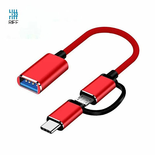 Riff V8 2in1 OTG Host Cable Type-C + Connecteur Micro USB Mâle vers USB 3.0 Type A Rouge