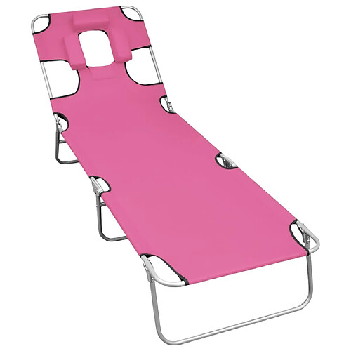 vidaXL Chaise longue pliable avec coussin de tête Acier Rose magento