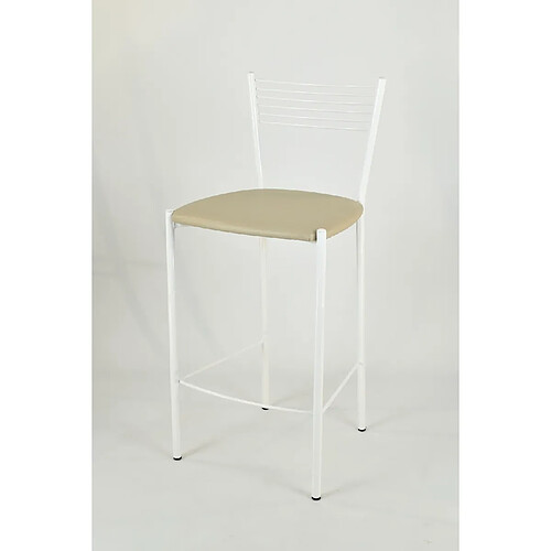 Tommychairs - Set 2 tabourets Elegance pour la Cuisine et Bar, Structure en Acier Blanc et Assise en Cuir Artificiel Coleur Lin