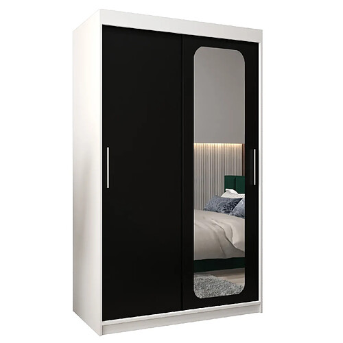 Abiks Meble Armoire PROMO T2 À Portes Coulissantes 200/120/62 2 Portes (Blanc/Noir)