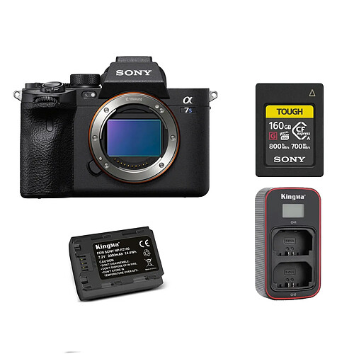 Sony Alpha A7S III Body +Sony 160GB CFexpress Type A TOUGH Memory Card+ Kingma 2000mAh Battery (Sony NP-FZ100)+ Kingma Sony NP-FZ100 LCD Dual USB charger