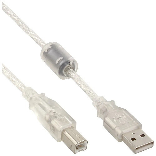 Câble USB 2.0, InLine®, A à B, transparent, avec noyau magnétique, 5m