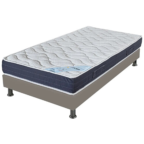 Ebac Matelas + sommier tapissier 80x190 Mousse - Melior - Soutien ferme - Simili taupe