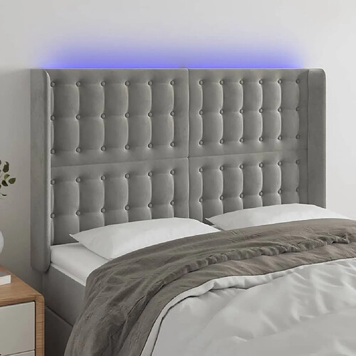 Maison Chic Tête de lit scandinave à LED,meuble de chambre Gris clair 147x16x118/128 cm Velours -MN38642