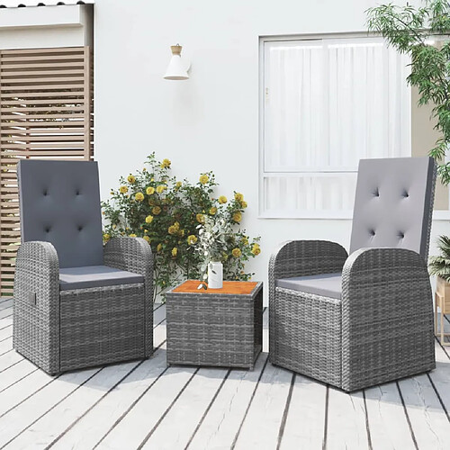 vidaXL Ensemble de salon de jardin 3 pcs gris poly rotin et acacia