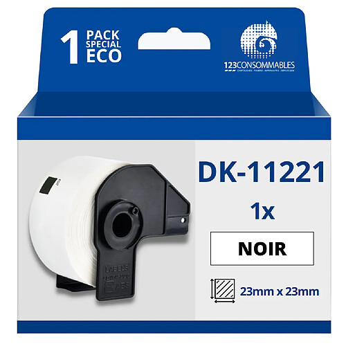 123Consommables Étiquettes compatibles Brother DK11221 - 23x23 mm - 1000 unités - Texte noir sur fond blanc