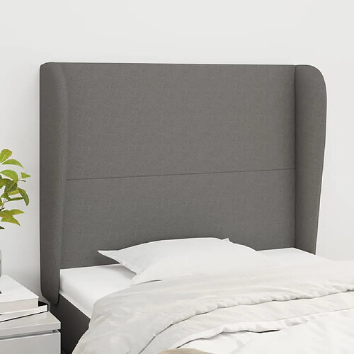 Maison Chic Tête de lit scandinave avec oreilles,meuble de chambre Gris foncé 93x23x118/128 cm Tissu -MN25491