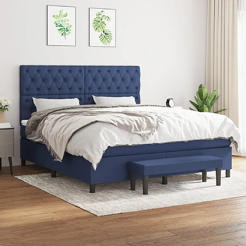 vidaXL Sommier à lattes de lit avec matelas Bleu 160x200 cm Tissu