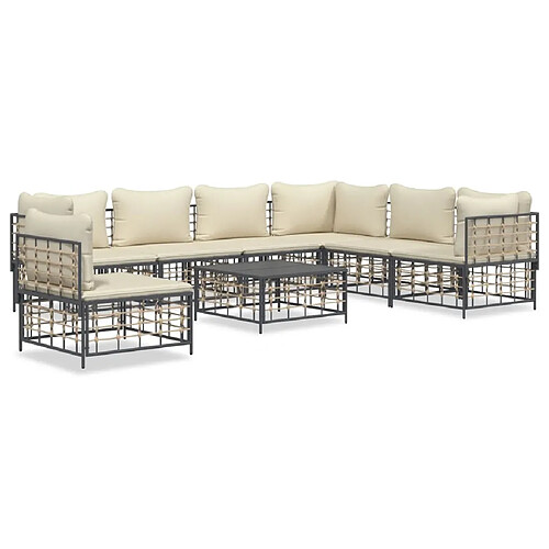 Maison Chic Salon de jardin 8 pcs + coussins - Mobilier/Meubles de jardin - Table et chaises d'extérieur anthracite résine tressée -MN32743