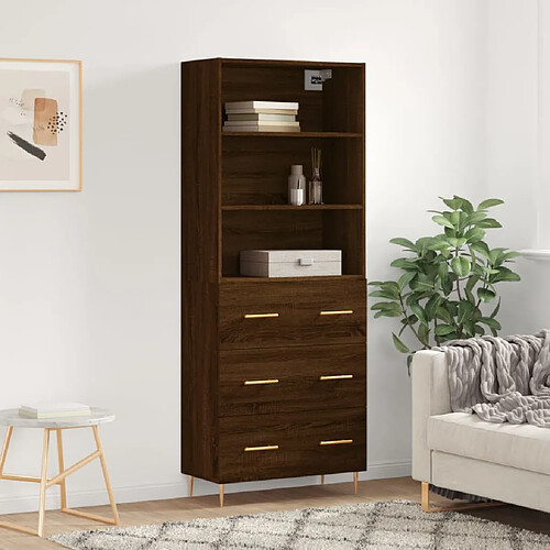 vidaXL Buffet haut Chêne marron 69,5x34x180 cm Bois d'ingénierie