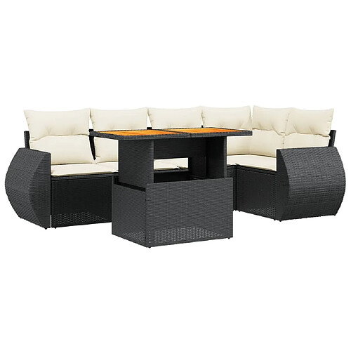 Maison Chic Ensemble Tables et chaises d'extérieur 6pcs avec coussins,Salon de jardin noir résine tressée -GKD433132