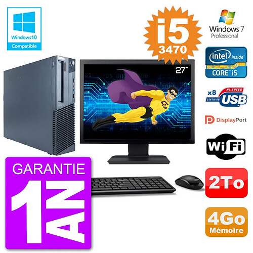 PC Lenovo M82 SFF Ecran 27" i5-3470 RAM 4Go Disque 2To Graveur DVD Wifi W7 · Occasion