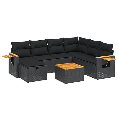 Maison Chic Ensemble Tables et chaises d'extérieur 8 pcs avec coussins,Salon de jardin noir résine tressée -GKD868755