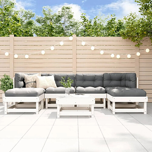 vidaXL Salon de jardin 7 pcs avec coussins blanc bois massif