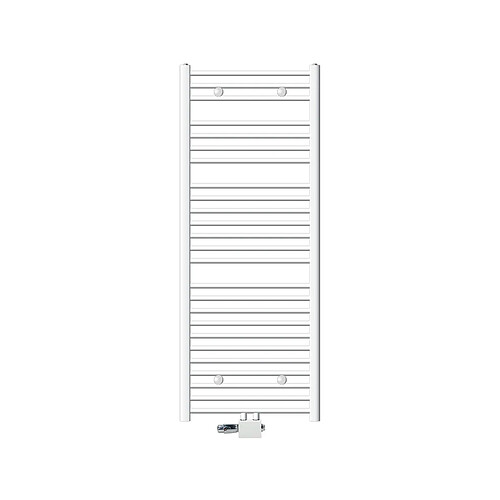 ECD Germany Radiateur Design Sahara Non Electrique - 600 x 1500 mm - Blanc - Connexion Central - avec Kit de Raccordement Universal et Thermostat - Forme Courbé - Sèche-Serviettes pour Salle de Bain