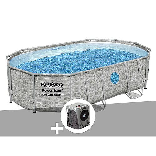 Kit piscine tubulaire ovale Bestway Power Steel SwimVista avec hublots 4,88 x 3,05 x 1,07 m + Pompe à chaleur