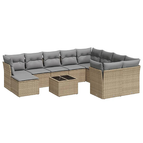 Maison Chic Salon de jardin 11 pcs avec coussins | Ensemble de Table et chaises | Mobilier d'Extérieur beige résine tressée -GKD60972