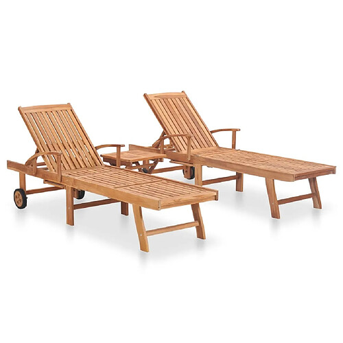 Maison Chic Lot de 2 Chaises longues avec table | Bain de soleil Relax | Transat Bois de teck solide -GKD56392