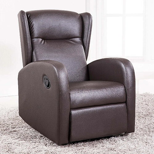 Pegane Fauteuil relax en simili-cuir coloris marron chocolat - Largeur 70 x profondeur 77 cm