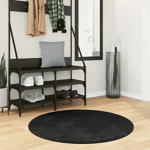 vidaXL Tapis HUARTE à poils courts doux et lavable noir Ø 100 cm