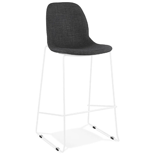 Alterego Tabouret de bar empilable 'FAKIR' en tissu gris foncé et pied en métal blanc