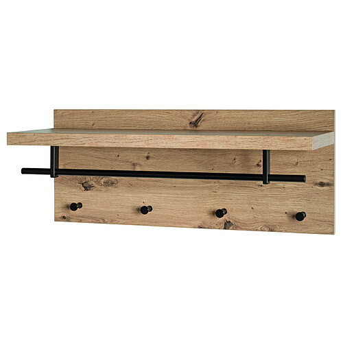 Pegane Garderobe murale coloris chêne-noir - Longueur 75 x Profondeur 26 x Hauteur 30 cm