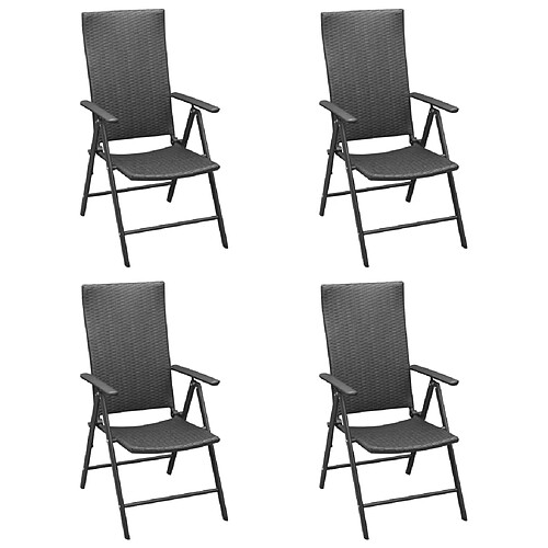 vidaXL Chaises de jardin lot de 4 Résine tressée Noir