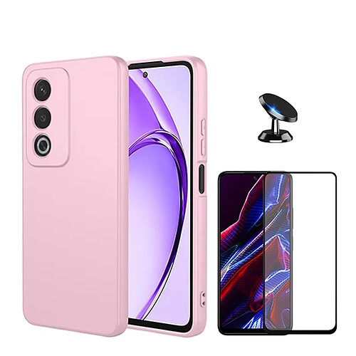 Kit De Film En Verre Trempé À Couverture Complète 5D + Couvercle En Silicone Liquide + Support Magnétique Phonecare Compatible avec Oppo A80 5G - Rose