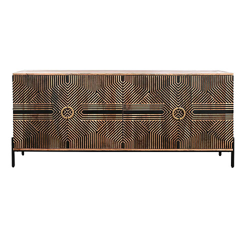 Pegane Buffet, meuble de rangement en bois coloris naturel, noir - longueur 180 x profondeur 40 x Hauteur 80 cm