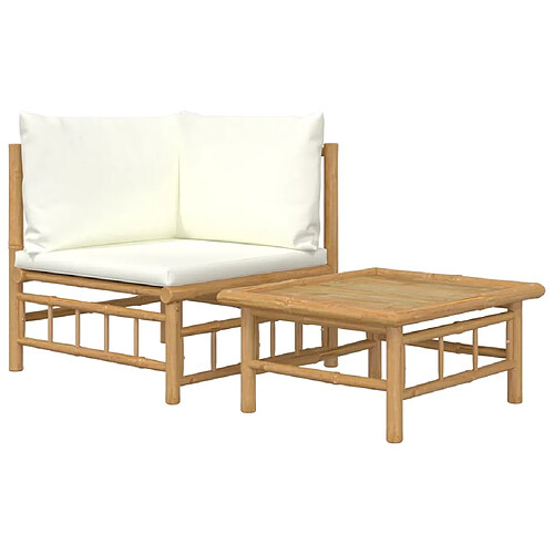 Maison Chic Salon de jardin 2 pcs avec coussins - Table et chaises d'extérieur - Mobilier/Meubles de jardin Moderne blanc crème bambou -MN78291