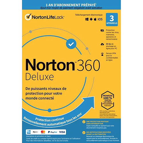 Symantec Norton Logiciel Norton Antivirus Lifelock 360 Deluxe 2022 | 3 postes |