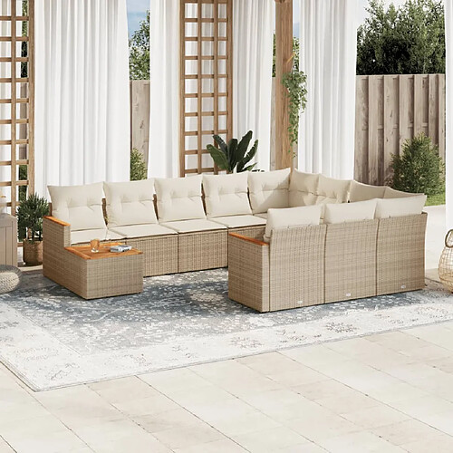 vidaXL Salon de jardin 11 pcs avec coussins beige résine tressée