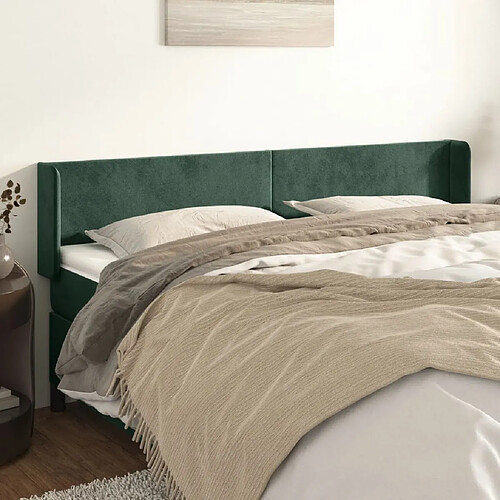 vidaXL Tête de lit avec oreilles Vert foncé 203x16x78/88 cm Velours