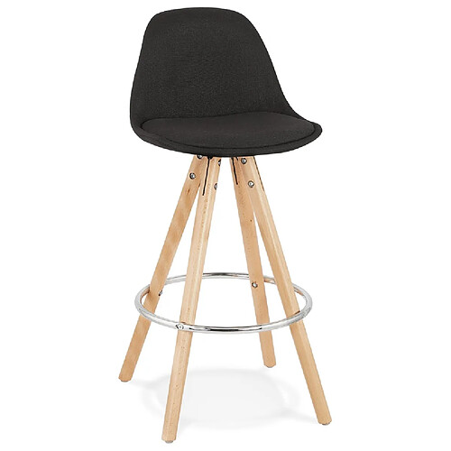 Alterego Tabouret snack mi-hauteur design 'DANI MINI' en tissu noir et pieds en bois naturel