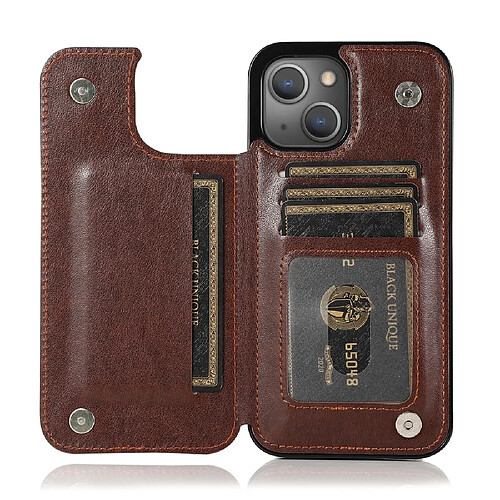 Coque en TPU + PU motif de fleurs, anti-rayures avec béquille et porte-carte marron pour votre iPhone 13 6.1 pouces