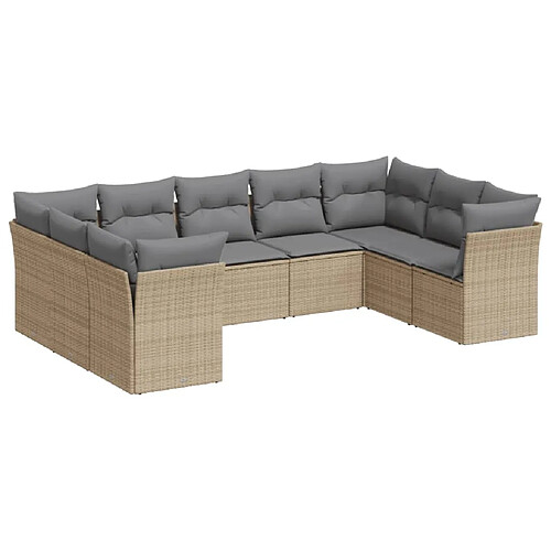 Maison Chic Salon de jardin avec coussins 9 pcs | Ensemble de Table et chaises | Mobilier d'Extérieur beige résine tressée -GKD76023