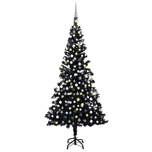 vidaXL Arbre de Noël artificiel pré-éclairé et boules noir 210 cm PVC