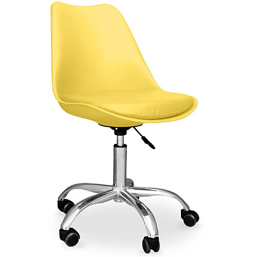 ICONIK INTERIOR Chaise de bureau à roulettes - Chaise de bureau pivotante - Tulip Jaune