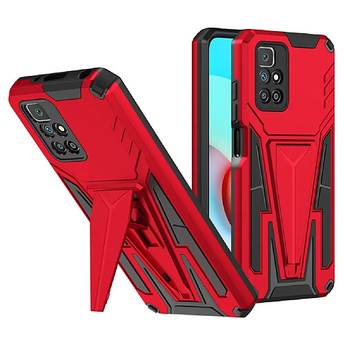 Coque en TPU texture en forme de v, antichoc avec béquille rouge pour votre Xiaomi Redmi 10