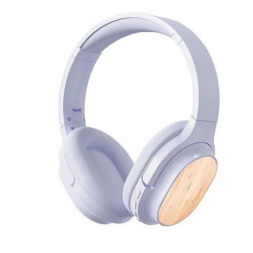 Yonis Casque Audio Bluetooth Bois Bambou Blanc