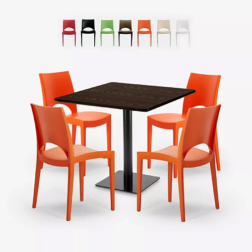 Grand Soleil Ensemble Table 90x90cm Horeca et 4 Chaises Empilables Bar Restaurant Prince - Orange